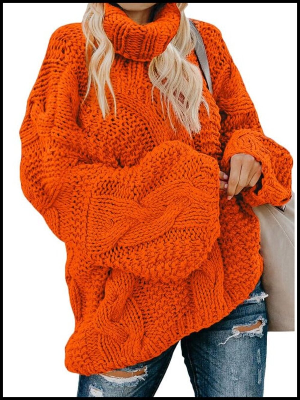 Chunky Cable Knit Turtleneck Pullover Sweater Women Cozy Warm Winter